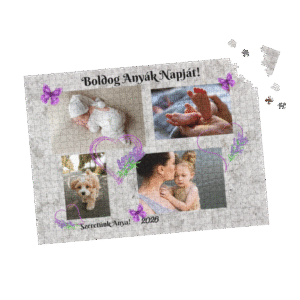 .Anyák Napi puzzle/kirakó szürke háttérrel, lila virágokkal,pillangókkal 300 db-os